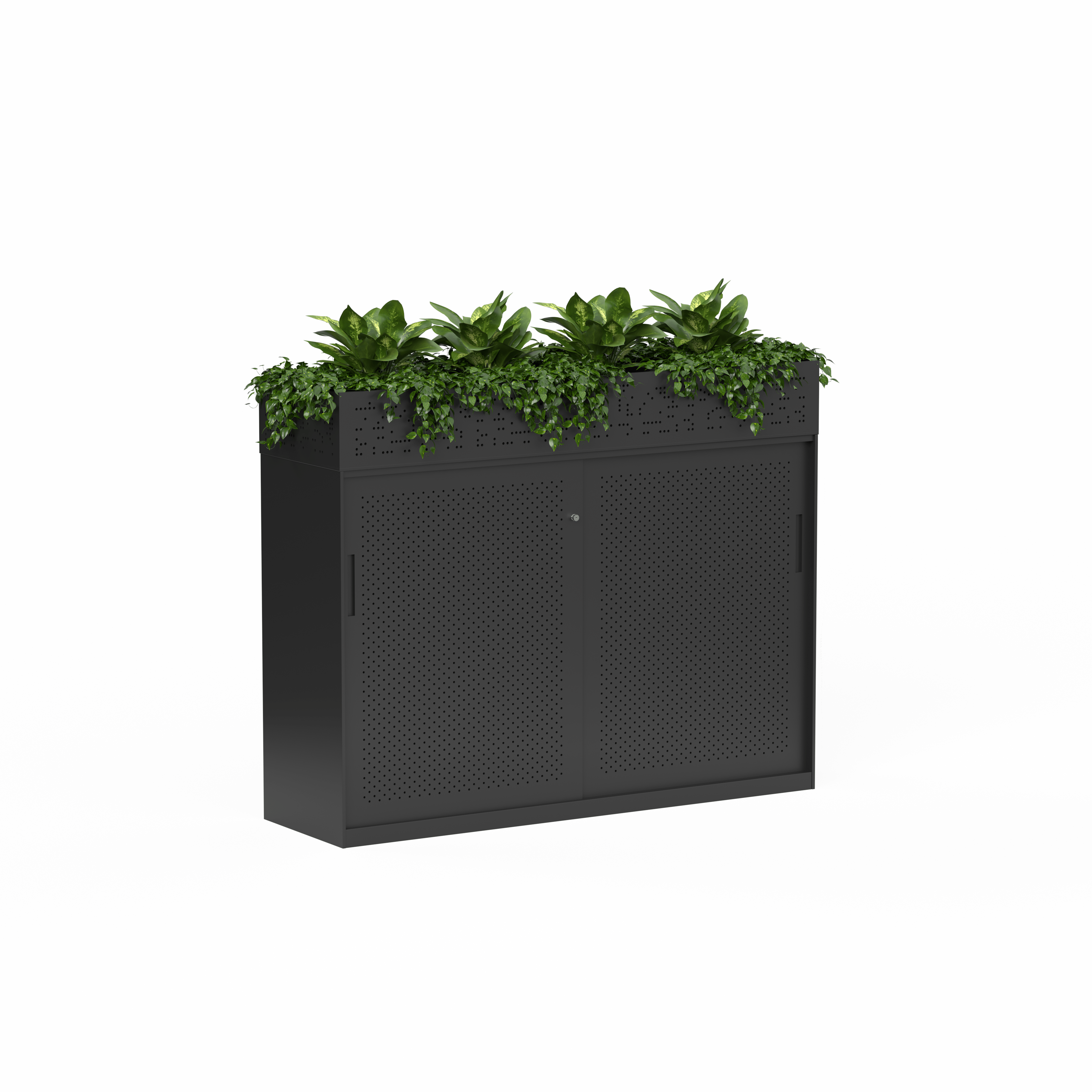 01 Tempo Sliding Door Credenza 1020 x 1530 x 450 with Planters_Black