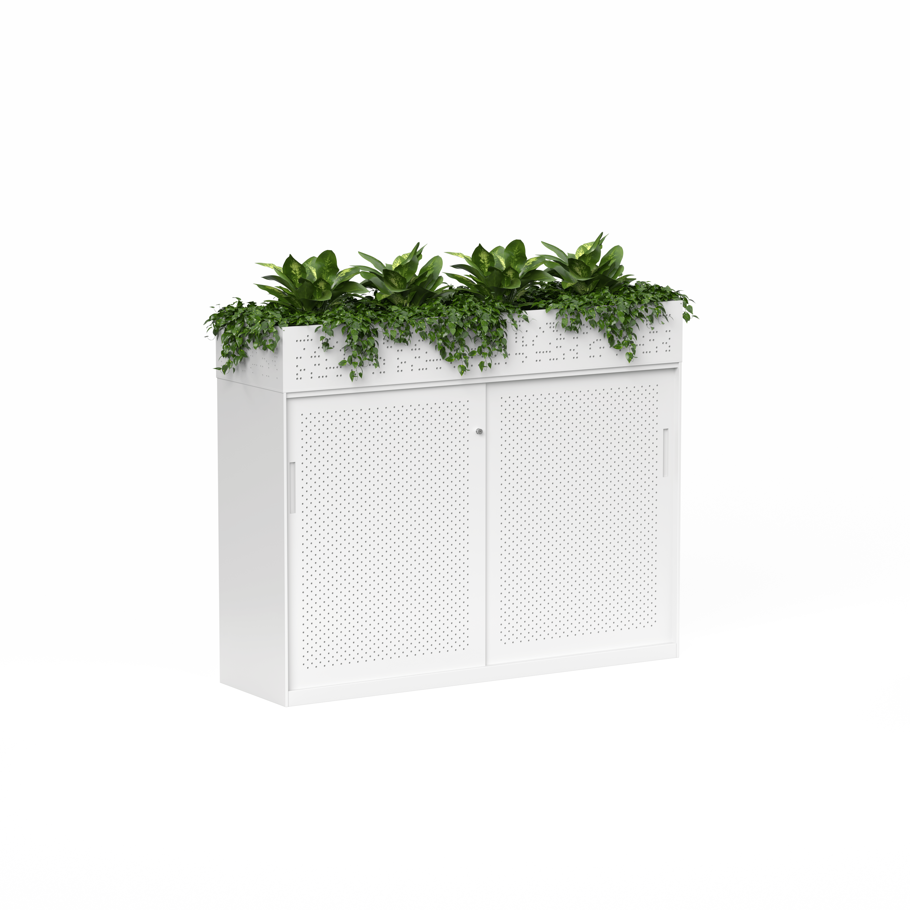 01 Tempo Sliding Door Credenza 1020 x 1530 x 450 with Planters_White