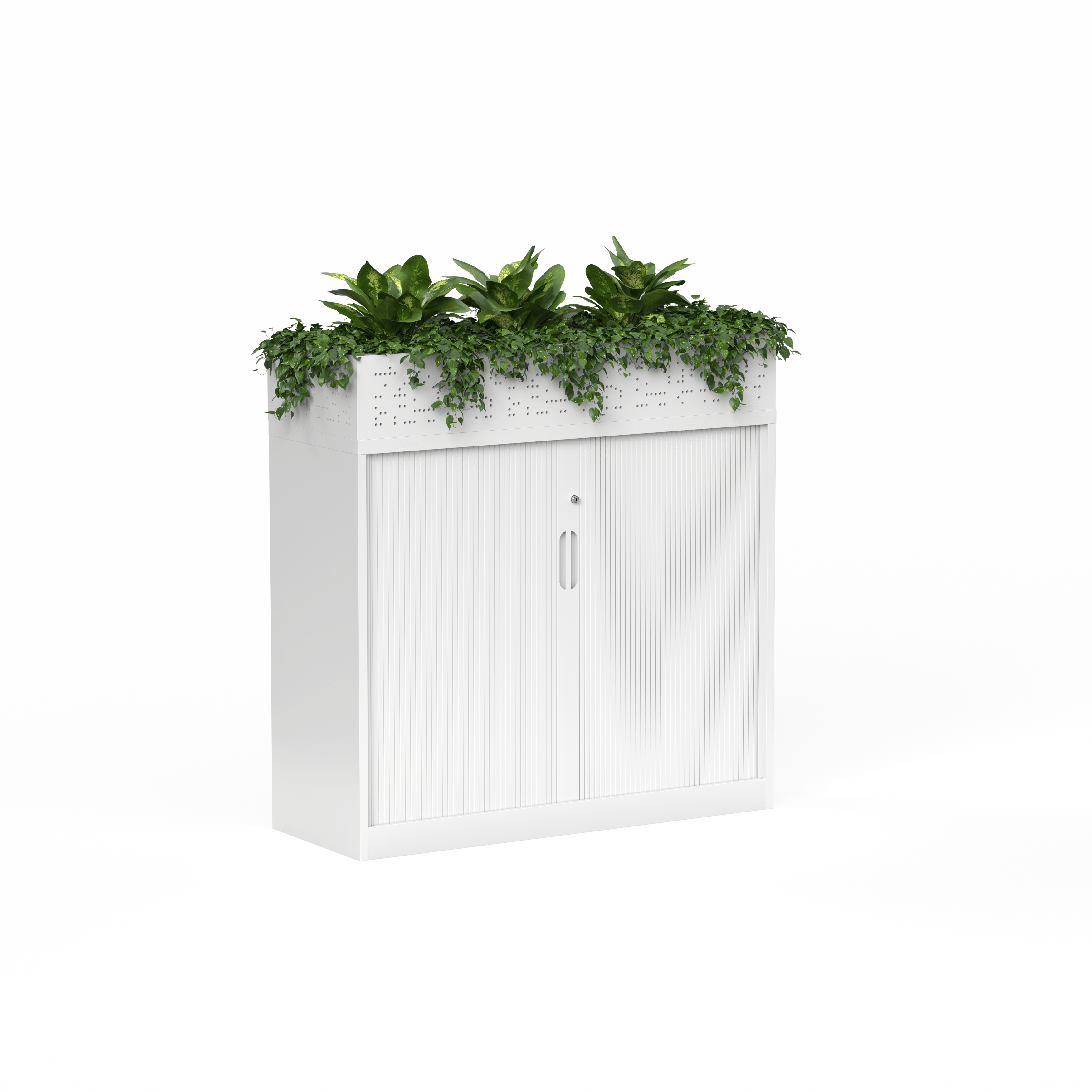 02 Tempo Tambour Cabinet 1020 x 1200 x 450 with Planters_White