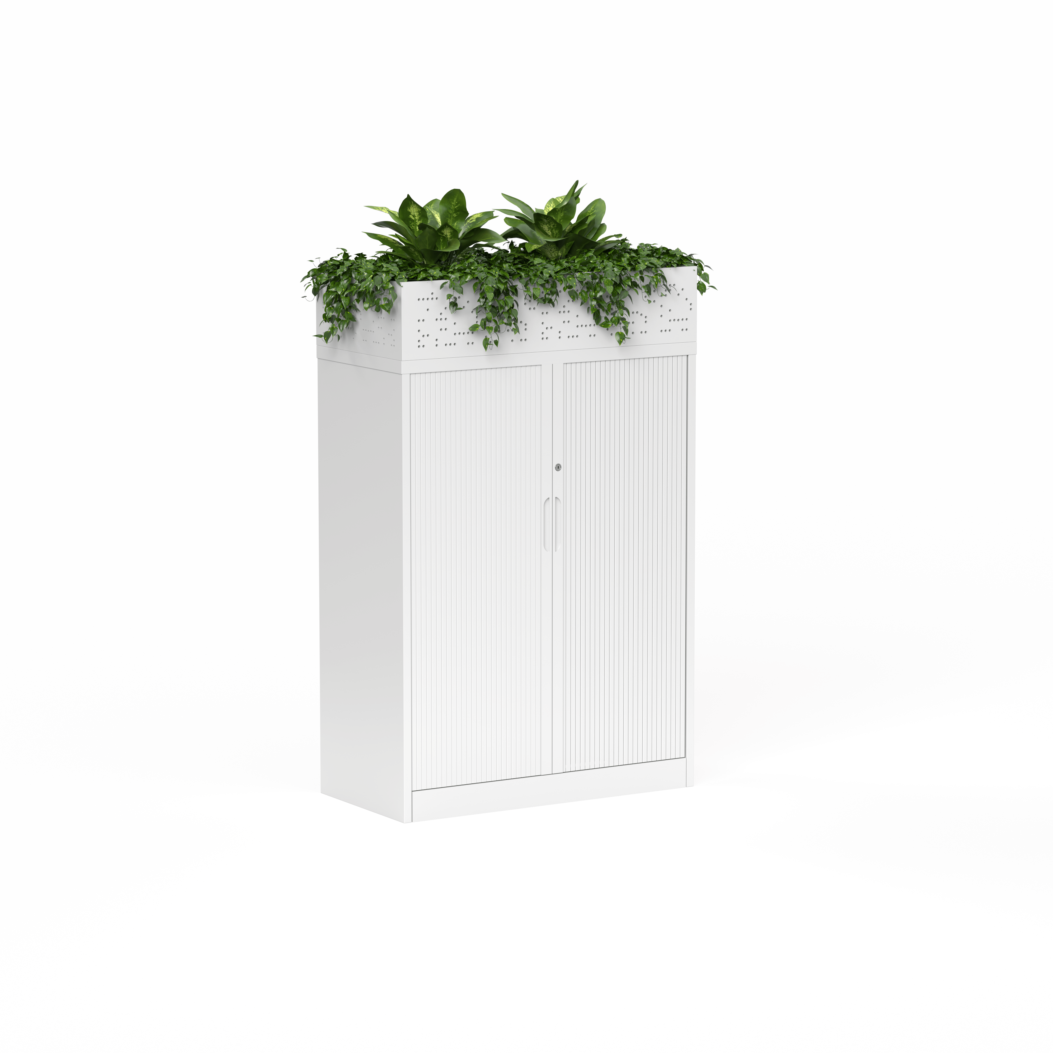 02 Tempo Tambour Cabinet 1200 x 900 x 450 with Planters_White